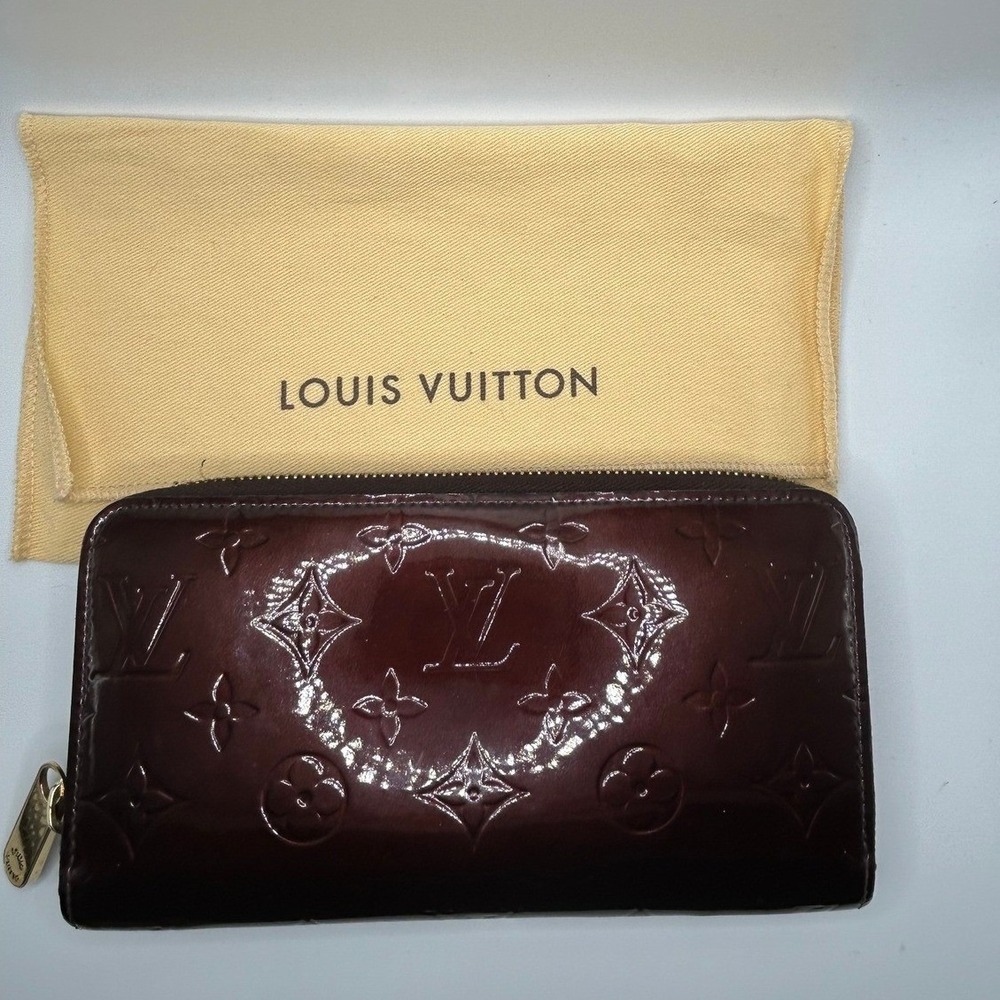 Louis Vuitton Monogram Vernis Long Wallet Zippy Burgundy Patent Leather#392
